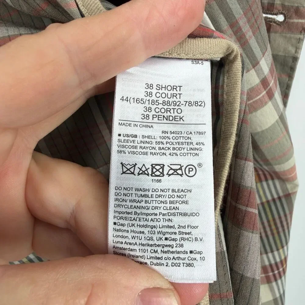 Banana Republic Beige Gray Pink Shabby Chic Plaid Tailored Slim Blazer Size 38
